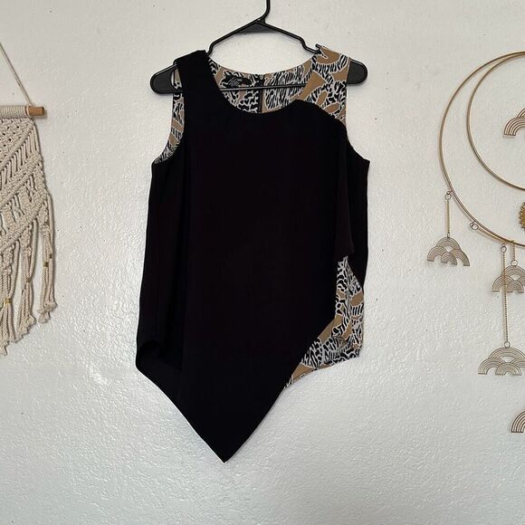 Alfani Size 6 Black & beige women’s Blouse Assymetrical hem - Picture 1 of 5